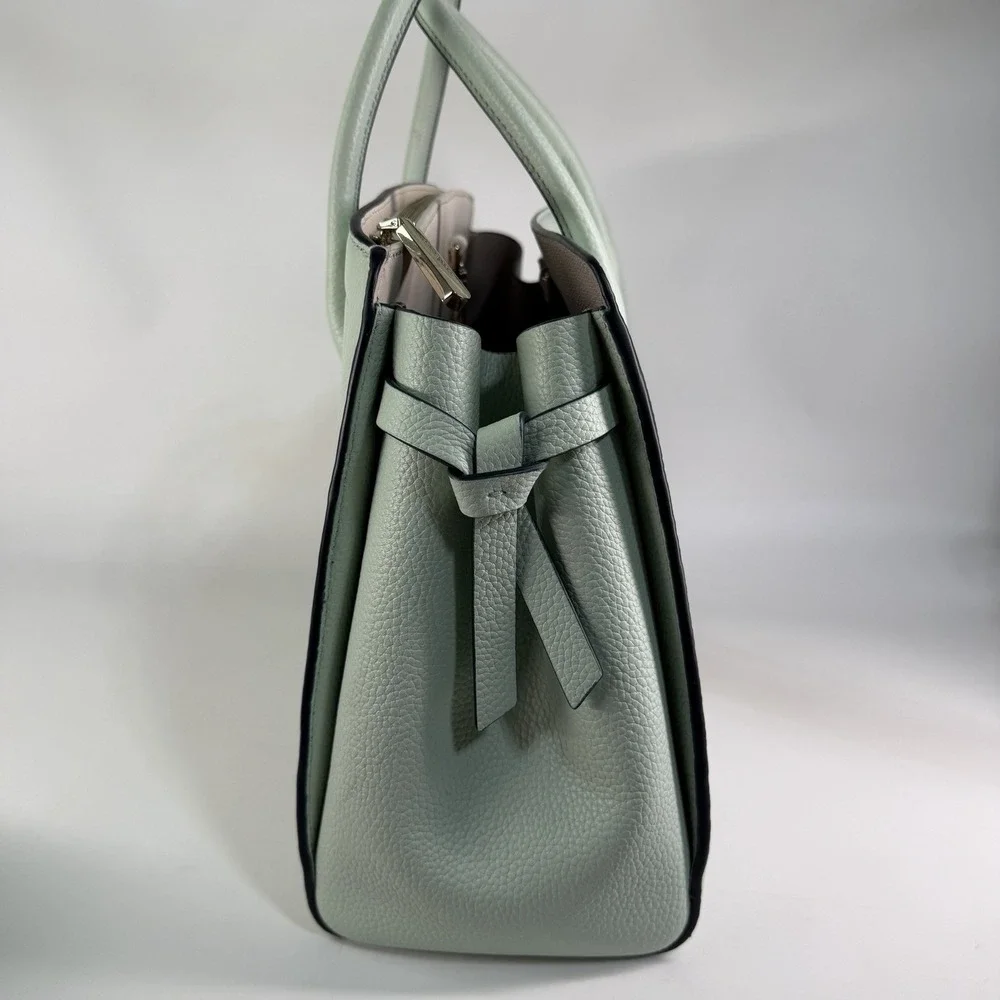 Kate Spade knott Leather Medium Satchel Crossbody Tote Mint Pistachio Pebbled